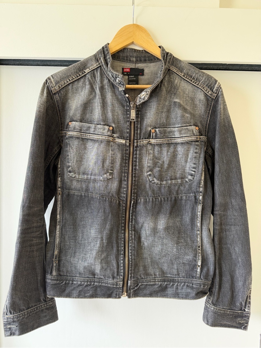 Diesel Gray Washed Denim Zip Jacket